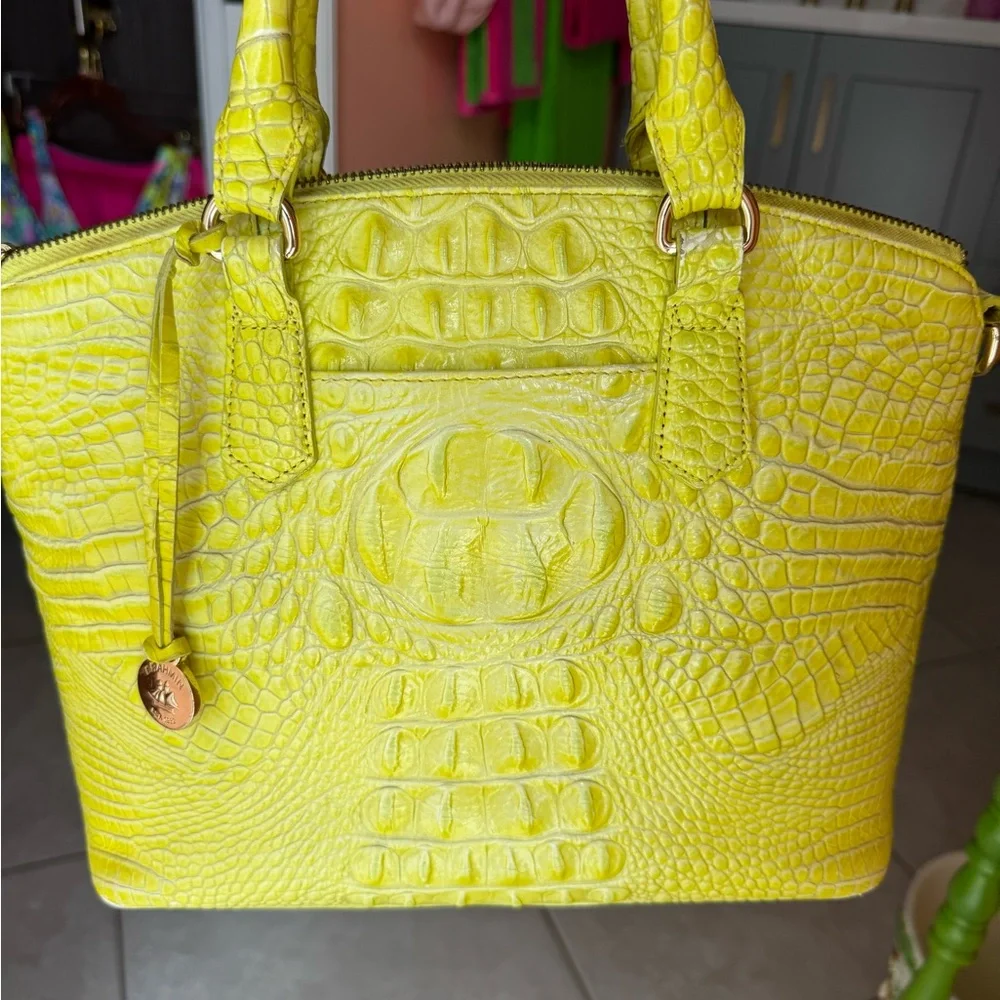 🍋‍🟩🐊Brahmin Lime Crocodile Lemongrass Embossed Satchel (Rare) EUC🐊
